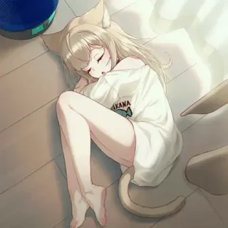 😴 41818cf1 AKANA Anime, Ragazza gatto, Dormire, Kawaii, Carino, Manga, Orecchie, Coda telegram sticker