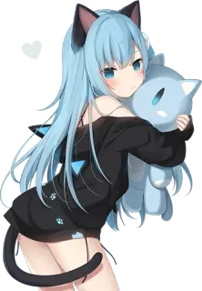 😳 83751509 ragazza anime, orecchie da gatto, kawaii, neko, peluche, carino, manga, cartone animato telegram sticker