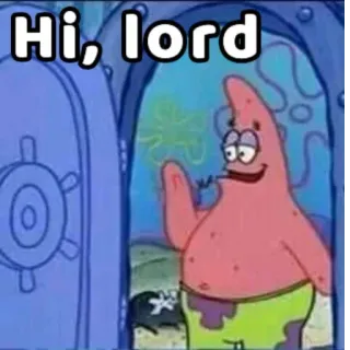 🥵 3b6443ec Patrick Star Spongebob Squarepants Hi, lord patrick, spongebob, groet, cartoon, grappig telegram sticker