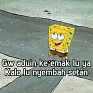 🥵 d3e5ee58 Spongebob Gw aduin ke emak lu ya
Kalo lu nyembah setan spongebob, indonesisch, meme, grappig telegram sticker