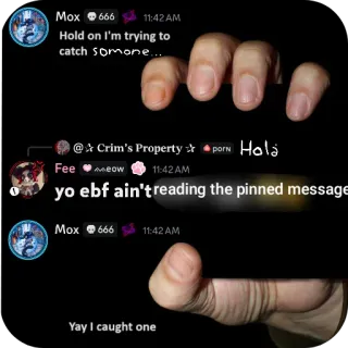 👍 6835c2dd Hold on I'm trying to catch somone....
porN Hola
yo ebf ain't reading the pinned message
Yay I caught one telegram sticker