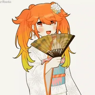 ☺️ 66094358 Ragazza anime, Kimono, Ventaglio, Capelli arancioni, Stile giapponese, Carina, Illustrazione whatsapp sticker