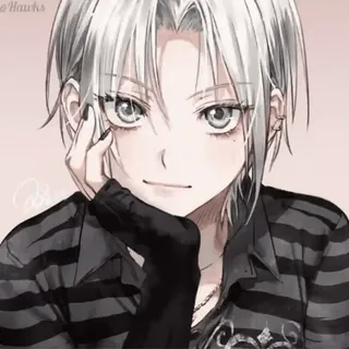 😏 94277db2 Anime, Manga, Personaggio, Ritratto, Capelli grigi, Maglietta nera, Sorriso whatsapp sticker