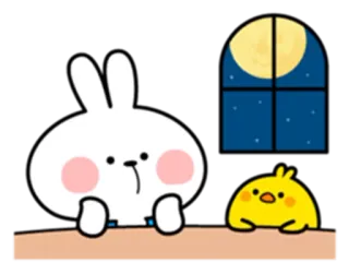 😞 258a05b4 coelho, pintinho, noite, lua, janela, fofo, animal, desenho animado telegram sticker