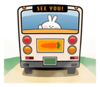 👋 ec8dcb25 SEE YOU! coelho, ônibus, cenoura, desenho animado, animal, despedida, fofo telegram sticker