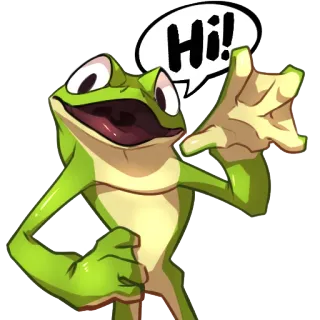 👋 765345be Hi! лягушка, животное, приветствие, мультфильм, привет, машет telegram sticker