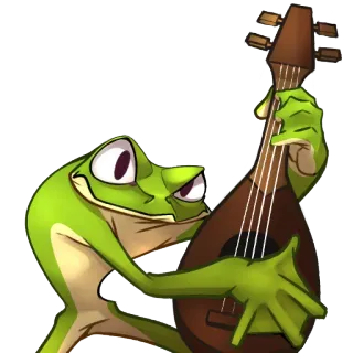 🎸 acc46e2b лягушка, музыка, инструмент, мультфильм, зеленый, персонаж, мандолина telegram sticker