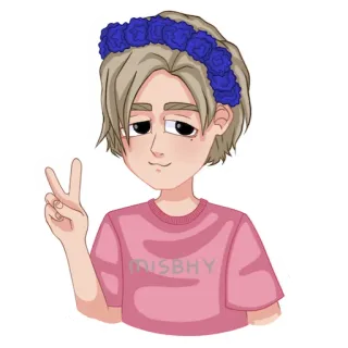 💕 5cf119d3 MISBHV การ์ตูน, มงกุฎดอกไม้, สัญลักษณ์สันติภาพ, เสื้อสีชมพู, ดิจิทัลอาร์ต, สติกเกอร์ telegram sticker