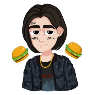 🍔 772858c1 HATE LOVE การ์ตูน, เบอร์เกอร์, ตัวละคร, อาหาร, ความรัก, ความเกลียด, รอยสัก, Gucci telegram sticker