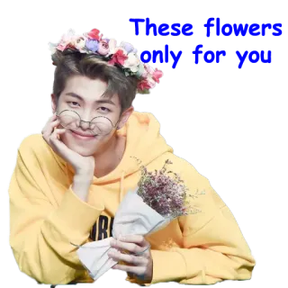 💐 4f11be44 RM K-Pop, BTS, Idol, Blumenkranz, süß, Namjoon whatsapp sticker