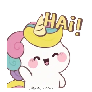 🌈 6b8e8b93 HAi! 独角兽, 问候, 可爱, 卡哇伊, 嗨, 卡通 telegram sticker