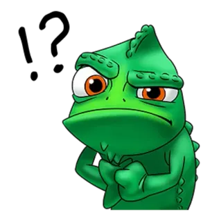 👸 d3a03237 хамелеон, рептилия, животное, мультфильм, зеленый, глаза, персонаж, ящерица whatsapp sticker