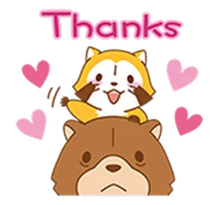 🙆 199b1971 Thanks terima kasih, imut, binatang, hati, tanuki telegram sticker