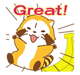 👍 bcc7e7fa Great! lucu, kartun, binatang, rakun, pisang, keren, senang, semangat telegram sticker