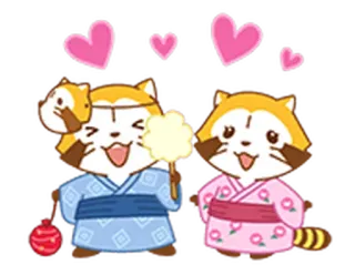💞 cdfac3da Tanuki, anjing rakun, Yukata, arumanis, lampion, hati, kawaii, imut telegram sticker