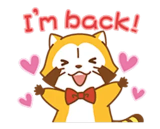 🏠 ec4a9411 I'm back! tanuki, imut, hati, rakun, selamat datang kembali, bahagia telegram sticker