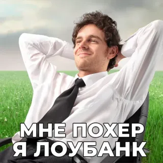 😎 67a1a139 МНЕ ПОХЕР Я ЛОУБАНК homme d'affaires, champ, détendu, fainéant, insouciant, expression russe whatsapp sticker