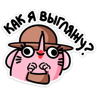 🐭 77e74866 КАК Я ВЫГЛЯНУ? 漫画, ピンク, 帽子, かわいい, ロシア, 質問 telegram sticker
