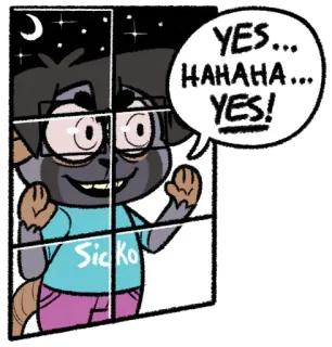 😝 6edb5770 YES... HAHAHA... YES! Cartoon, Ziek, Nacht, Maan, Sterren telegram sticker