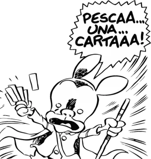 ♠️ bfc916c1 PESCAA... UNA... CARTAAA! cartone animato, fumetto, spagnolo, pesca, carta, coniglio telegram sticker