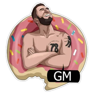 🏖 e414f79f GM donut, man, tattoo, gm telegram sticker