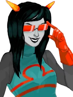 😏 1990024d Terezi Pyrope Homestuck Terezi, Homestuck, Troll, óculos vermelhos, Libra, chifres laranjas telegram sticker