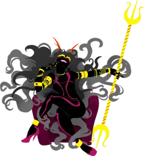 🔱 c2125d52 Fantasia, Personagem, Pose, Tridente, Chifres, Ouro, Roxo telegram sticker