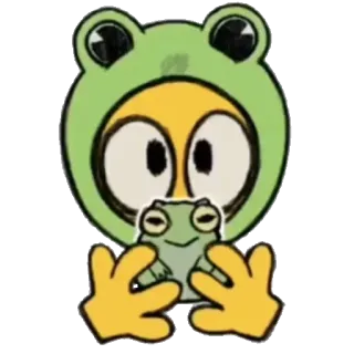 🐸 1b28efe8 kikker, cartoon, schattig, personage, dier, hoodie, geel, groen telegram sticker