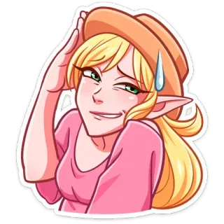 🙂 6080d319 精灵, 女性, 卡通, 汗水, 金发, 帽子, 粉色, 紧张 telegram sticker