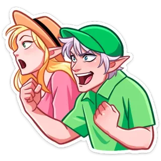 💃 886dc5f6 精灵, 情侣, 兴奋, 卡通, 贴纸 telegram sticker