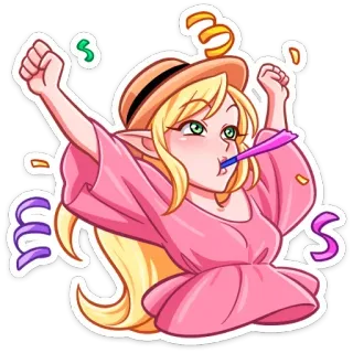 🥳 e949f42f 精灵, 派对, 庆祝, 五彩纸屑, 卡通, 女人, 庆祝 telegram sticker
