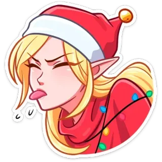 😝 3c4390f0 noël, elfe, langue, bonnet de noël, blonde, fête, fille telegram sticker