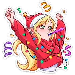 🥳 491a7aef noël, elfe, fête, célébration, confettis, vacances, festif, dessin animé telegram sticker