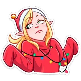 🤷‍♀️ 69dab65e noël, elfe, dessin animé, fille, lumières, fête telegram sticker