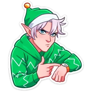 ⏳ fdeec15b elfe, noël, montre, pointer, dessin animé telegram sticker