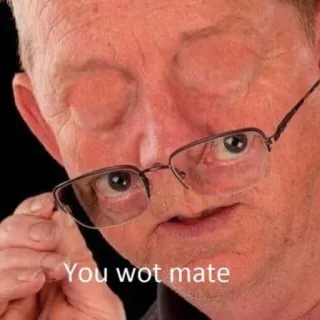 🤭 2bf8221a You wot mate Meme, Lucu, Apa?, Slang Inggris, Kacamata whatsapp sticker
