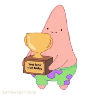 🥺 bde67b3e Patrick You look nice today patrick star, spongebob, piala, kamu terlihat bagus hari ini, pujian, kartun whatsapp sticker