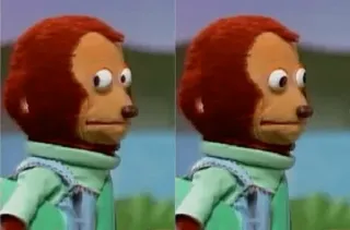 👀 d16d0fb1 boneka, canggung, meme, reaksi, bingung, lirikan whatsapp sticker