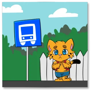 🚌 55c7695f Katze, Bushaltestelle, Warten, Cartoon, Tier, Illustration whatsapp sticker