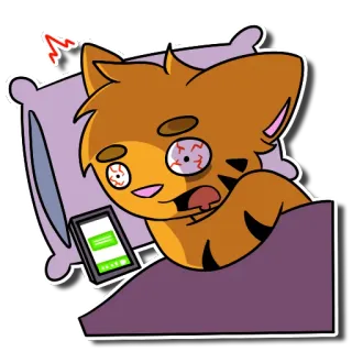 😴 65ae4d29 Cartoon, Katze, schläfrig, müde, Handy, Bett whatsapp sticker