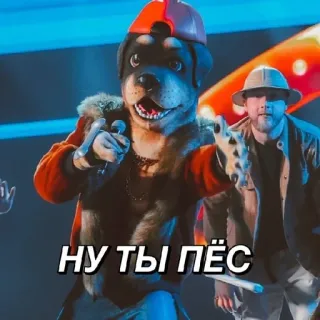 😒 1e91aea1 НУ ТЫ ПЁС pies, rosyjski, tekst, maska, zwierzę, kostium telegram sticker