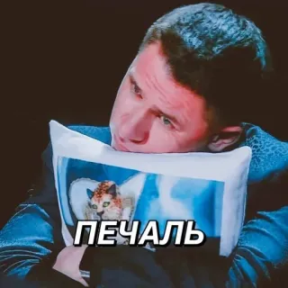 😭 6fc009a4 ПЕЧАЛЬ smutek, poduszka, kot, mężczyzna, rosyjski telegram sticker