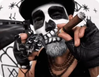 🚬 d114ac4e czaszka, cygaro, broń, szkielet, mężczyzna, broń, palenie telegram sticker