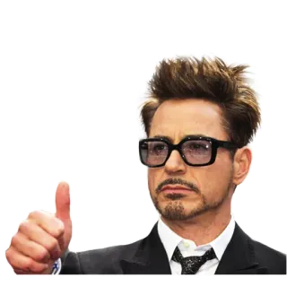 👍 66e957cb Tony Stark Robert Downey Jr, thumbs up, positive, encouragement, approval, Iron Man, Marvel telegram sticker