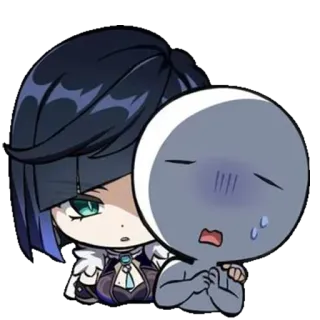 👿 566b725e Yelan Genshin Impact 动漫, 卡通, 原神, 夜兰, Q版, 可爱, 火柴人, 害羞 telegram sticker