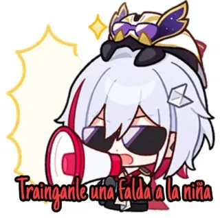 👧 664eb3db Trainganle una falda a la niña 动漫, 卡通, 角色, 贴纸, 扩音器, 太阳镜, 对话气泡 telegram sticker