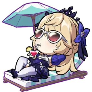 ⛱ 9fb9511f Fischl Genshin Impact 动漫, 游戏, 原神, 菲谢尔, 夏天, 放松, 可爱 telegram sticker