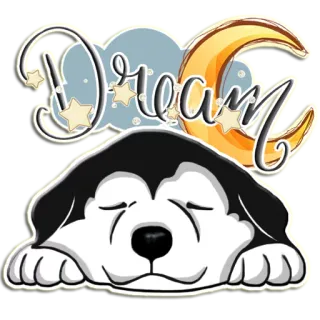 😴 f4c2ef48 Dream dream, dog, moon, sleep, stars, cute telegram sticker
