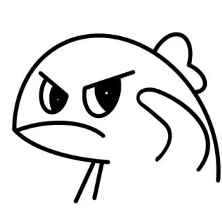 🦖 6a6d1e68 ikan, marah, kartun, garis luar, hitam putih, hewan telegram sticker