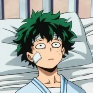 😳 76dc3283 Izuku Midoriya My Hero Academia Anime, Manga, Deku, Izuku Midoriya, Hôpital, Blessé, Personnage telegram sticker